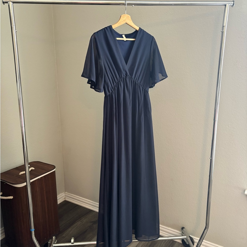 Navy Chiffon Bell Sleeve Maxi